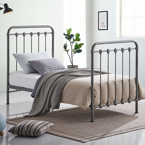 Havana Metal Single Bed In Speckled Silver And Black