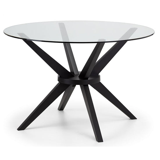 Hayden Round Clear Glass Dining Table With Black Wooden Legs