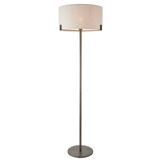 Hayfield Natural Linen Cylinder Shade Floor Lamp In Nickel