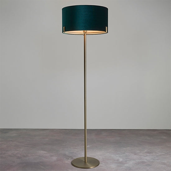 Hayfield Rich Green Cylinder Shade Floor Lamp In Nickel