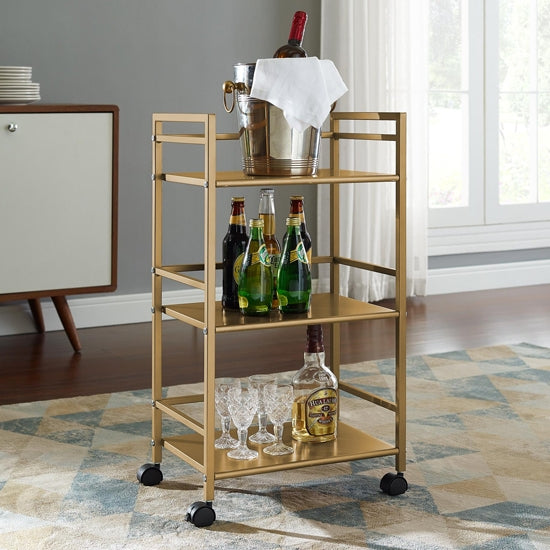 Helix Metal Drinks Trolley In Gold With 3 Shelves