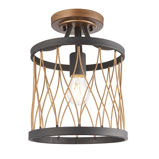 Heston Semi Flush Ceiling Light In Black And Rustic Bronze