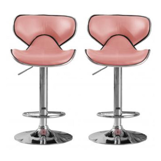 Hillside Pink Faux Leather Bar Stools In Pair With Chrome Base