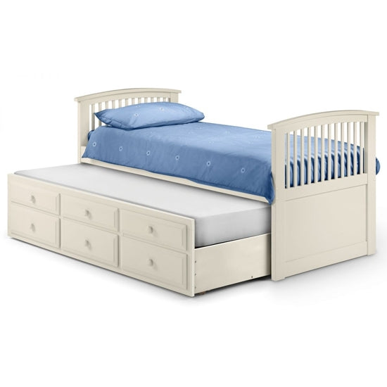 Horn blower Wooden Single Bed With Guest Bed In Stone White