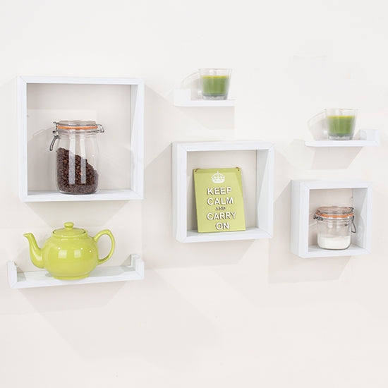 Hudson Wooden Set Of 6 Floating Wall Shelves In Matt White