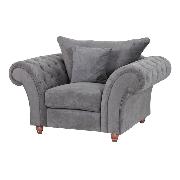 Huntley Fabric Sofa 1 Seater Sofa In Grey With Dark Brown Wooden Legs