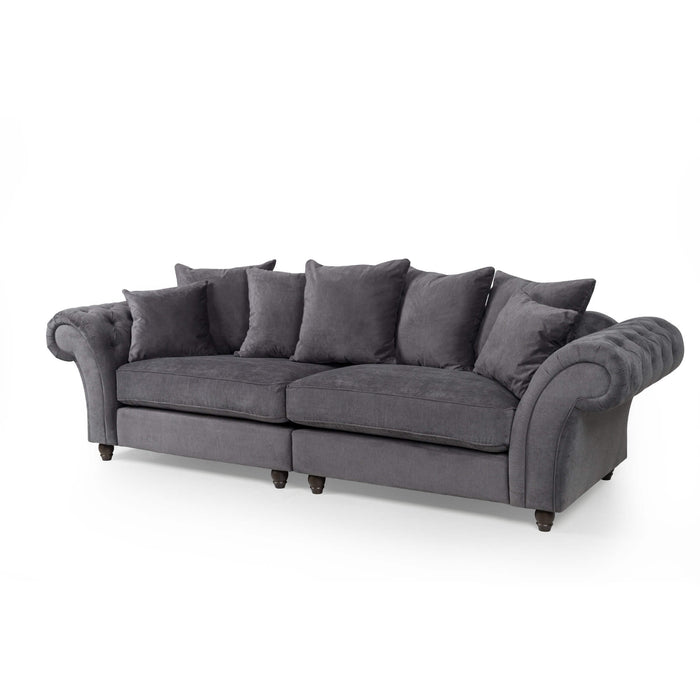 Huntley Fabric Sofa 4 Seater Sofa In Grey With Dark Brown Wooden Legs