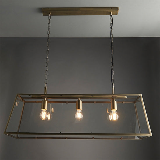 Hurst 3 Lights Clear Glass Ceiling Pendant Light In Matt Antique Brass