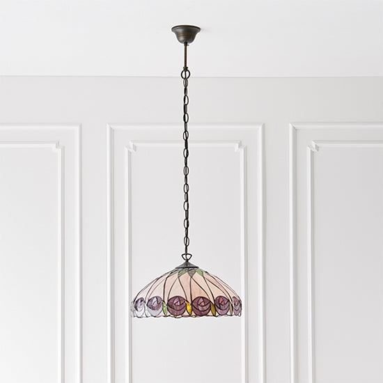 Hutchinson Medium Tiffany Glass Ceiling Pendant Light In Dark Bronze