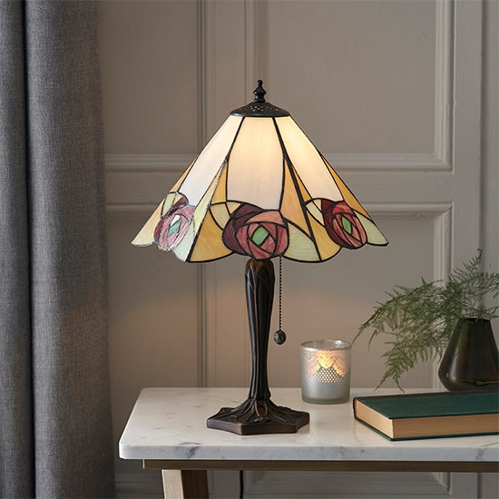 Ingram Medium Tiffany Glass Table Lamp In Dark Bronze