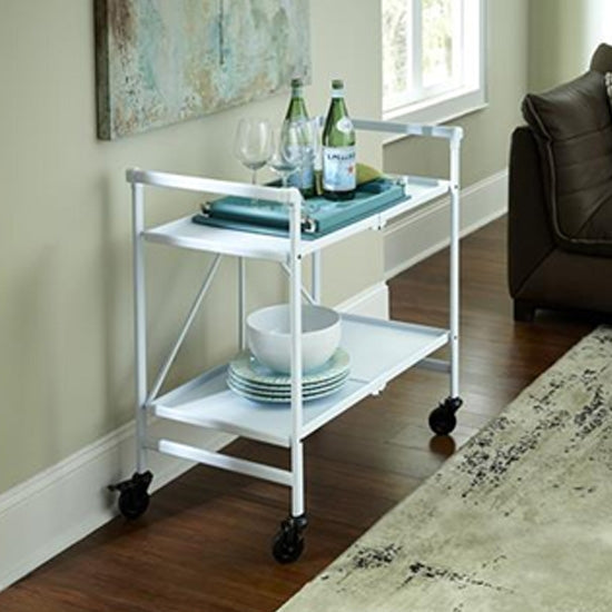 Intellifit Folding Drinks Trolley In White With 2 Shelves