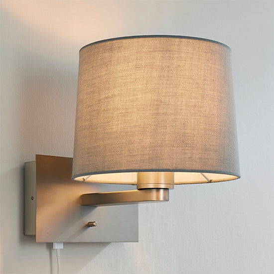 Issac Cool Grey Taper Cylinder Shade Wall Light With USB In Matt Nickel