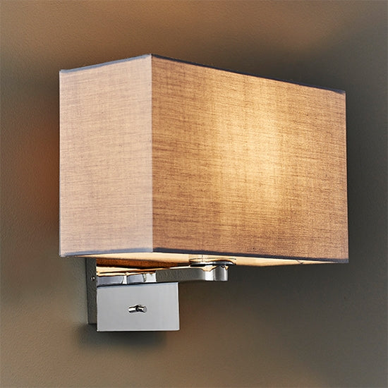 Issac Rectangular Cool Grey Shade Wall Light In Polished Chrome