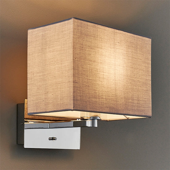 Issac Rectangular Cool Grey Shade Wall Light With USB In Polished Chrome