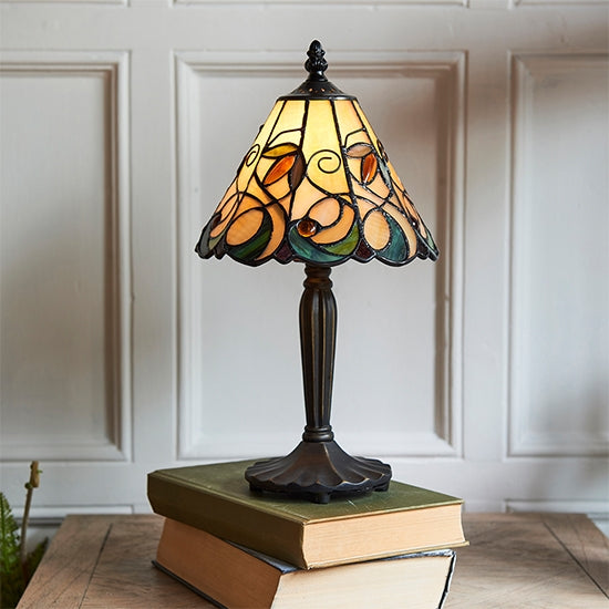 Jamelia Mini Tiffany Glass Table Lamp In Dark Bronze