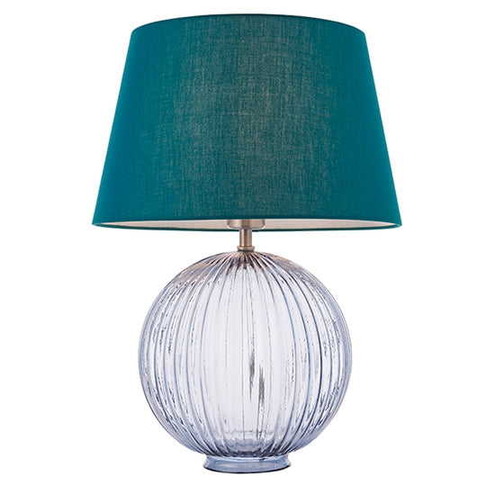 Jemma And Evie Green Shade Table Lamp With Smokey Grey Ribbed Base