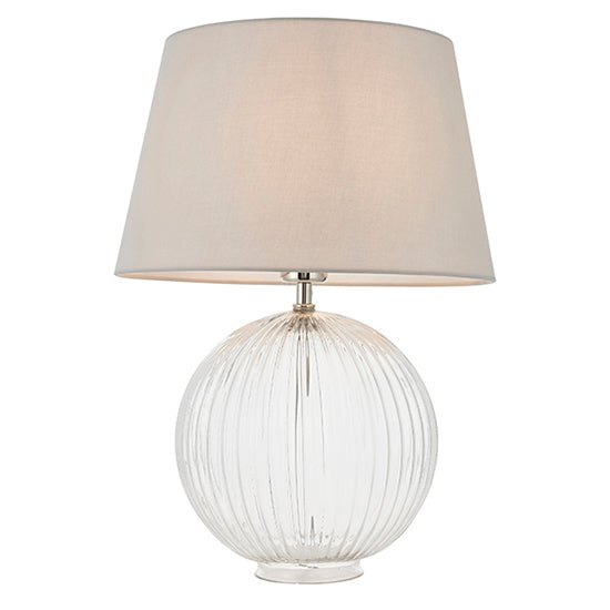 Jemma And Evie Grey Shade Table Lamp With Clear Ribbed Base