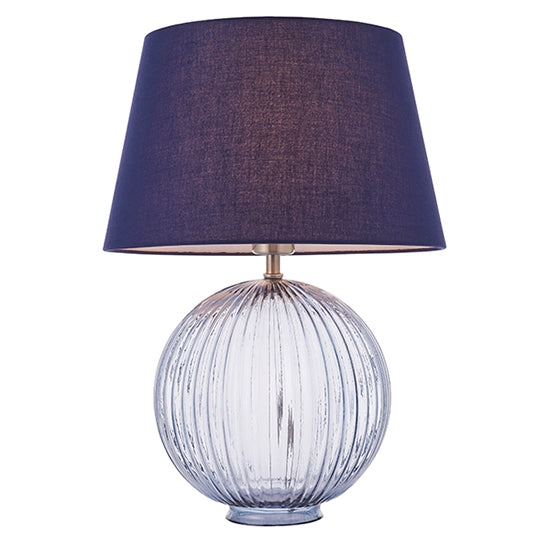 Jemma And Evie Navy Shade Table Lamp With Smokey Grey Ribbed Base