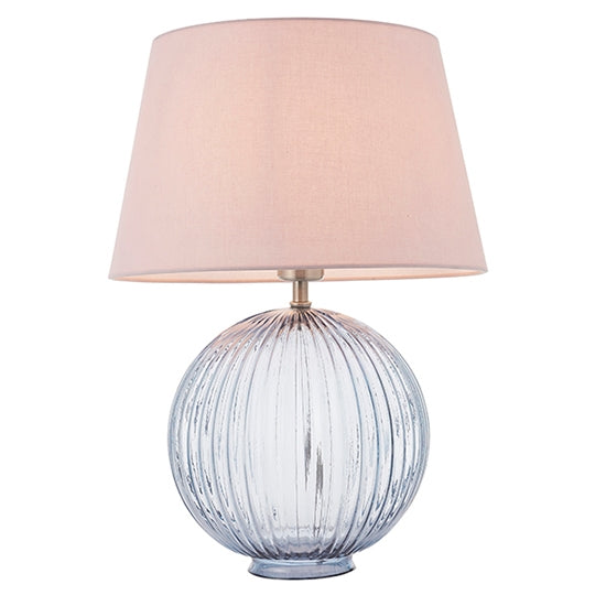 Jemma And Evie Pink Shade Table Lamp With Smokey Grey Ribbed Base