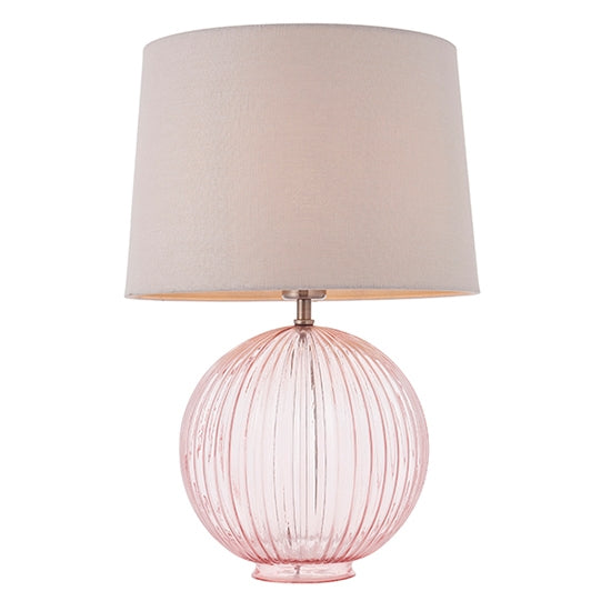 Jemma And Mia Natural Shade Table Lamp With Dusky Pink Ribbed Base