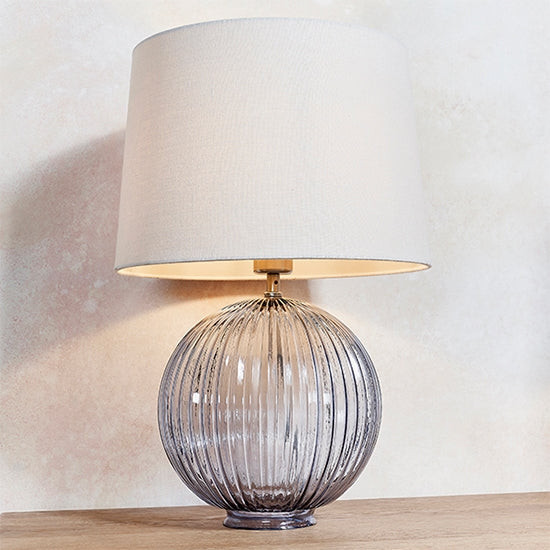 Jemma And Mia Natural Shade Table Lamp With Smokey Grey Ribbed Base