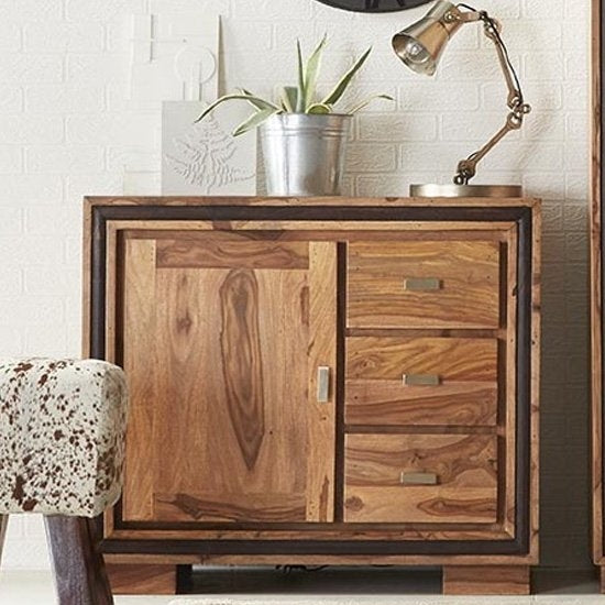 Jodhpur Medium Sideboard In Natural Sheesham With 1 Doors And 3 Drawers