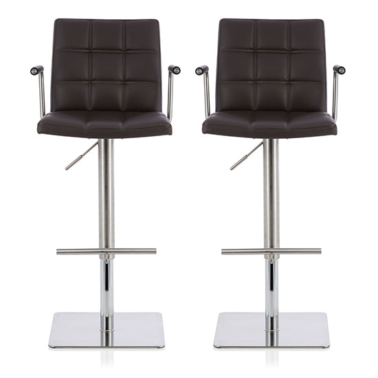 Jonquil Brown Faux Leather Swivel Adjustable Height Bar Stools In Pair