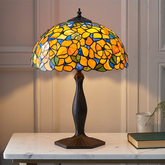 Josette Medium Tiffany Glass Table Lamp In Dark Bronze