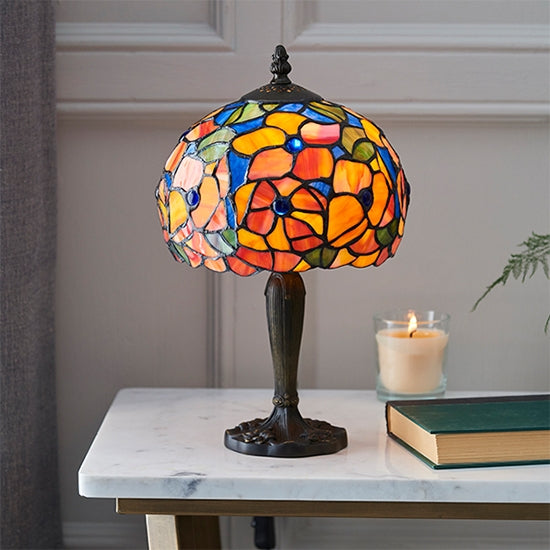 Josette Small Tiffany Glass Table Lamp In Dark Bronze