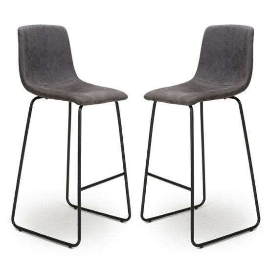 Juno Dark Grey Suede Effect Fabric Bar Stools In Pair