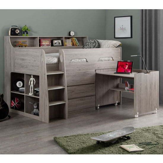 Jupiter Wooden Midsleeper Childrens Bed In Grey Oak