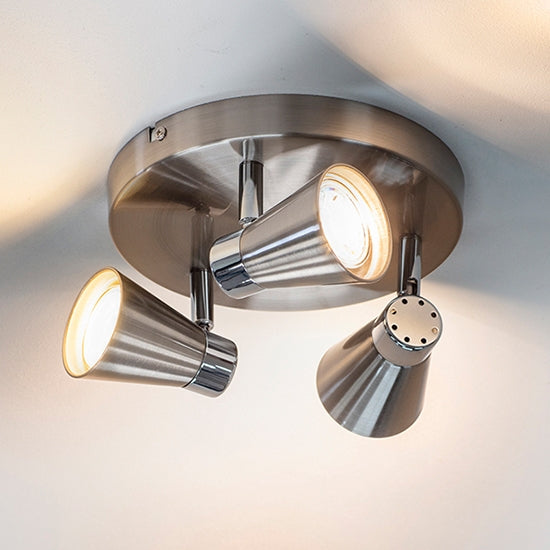 Kai Round 3 Lights Ceiling Light In Satin Nickel And Chrome