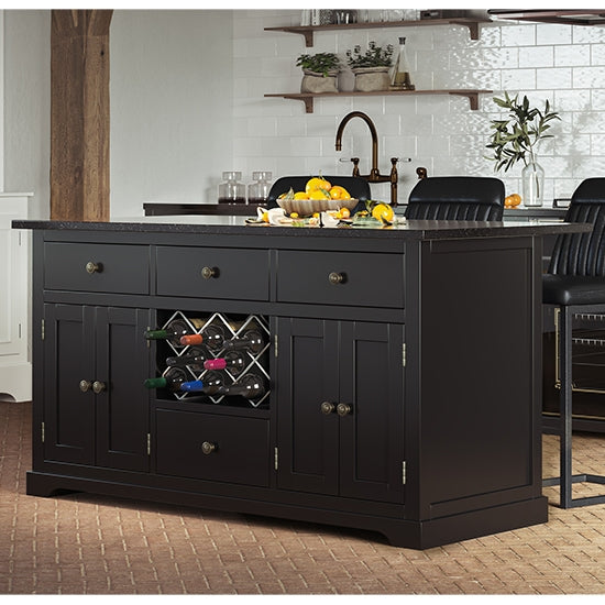 Kearny Wooden Kitchen Island In Black With Black Granite Worktop