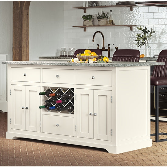 Kearny Wooden Kitchen Island In Cream With Grey Granite Worktop