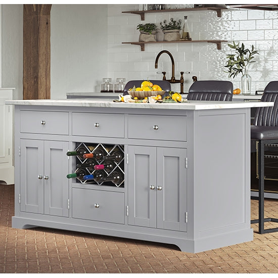 Kearny Wooden Kitchen Island In Grey With White Granite Worktop