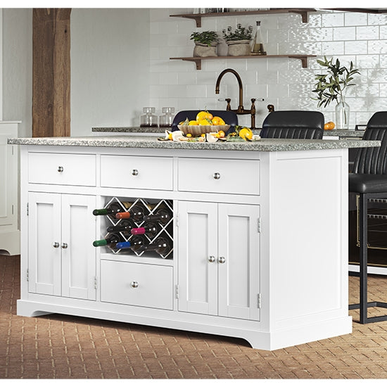 Kearny Wooden Kitchen Island In White With Grey Granite Worktop