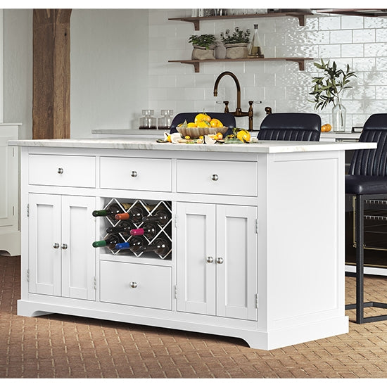 Kearny Wooden Kitchen Island In White With White Granite Worktop