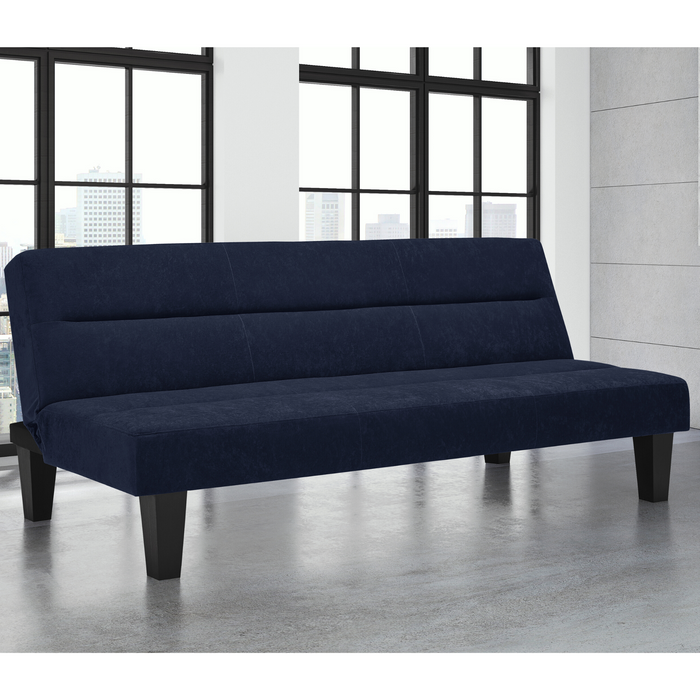 Kebo Velvet Sofa Bed In Blue With Black Wooden Legs