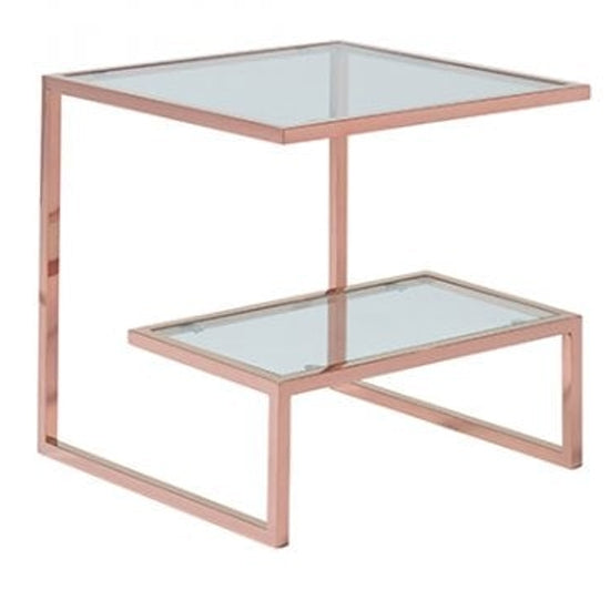 Kera Clear Glass Top Lamp Table With Rose Gold Frame