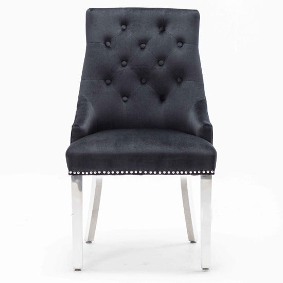 Knightsbridge Knocker Back Velvet Upholstered Dining Chair In Black