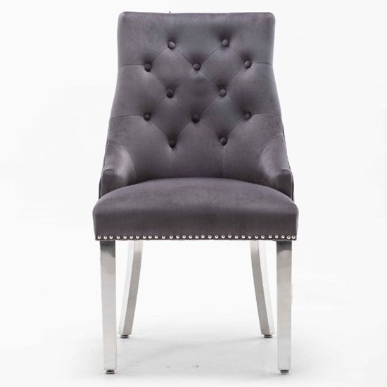 Knightsbridge Knocker Back Velvet Upholstered Dining Chair In Dark Grey