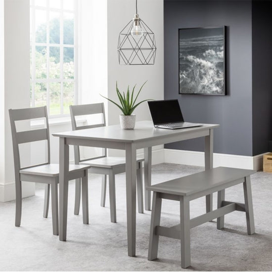 Kobe Wooden Dining Set In Lunar Grey With 1 Bench And 2 Chairs