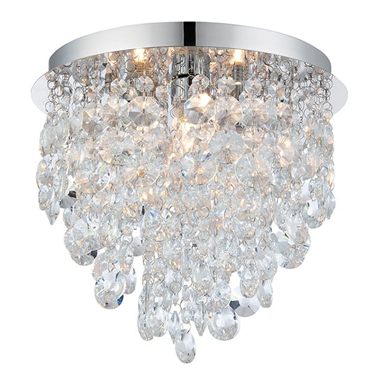 Kristen 3 Lights Clear Faceted Glass Flush Ceiling Light In Polished Chrome