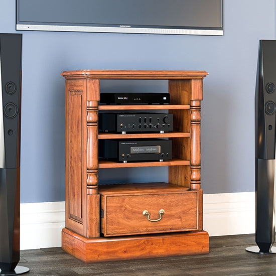 La Reine Wooden Entertainment Storage Cabinet In Distressed Light Brown