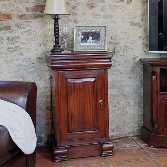 La Roque Wooden 1 Door Lamp Table In Mahogany