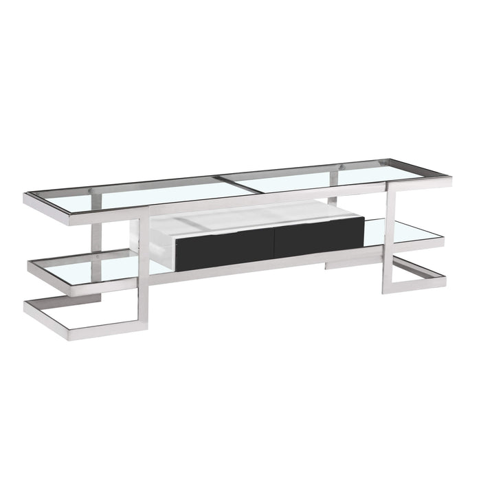 Lagonda Clear Glass TV Stand With White High Gloss Drawer