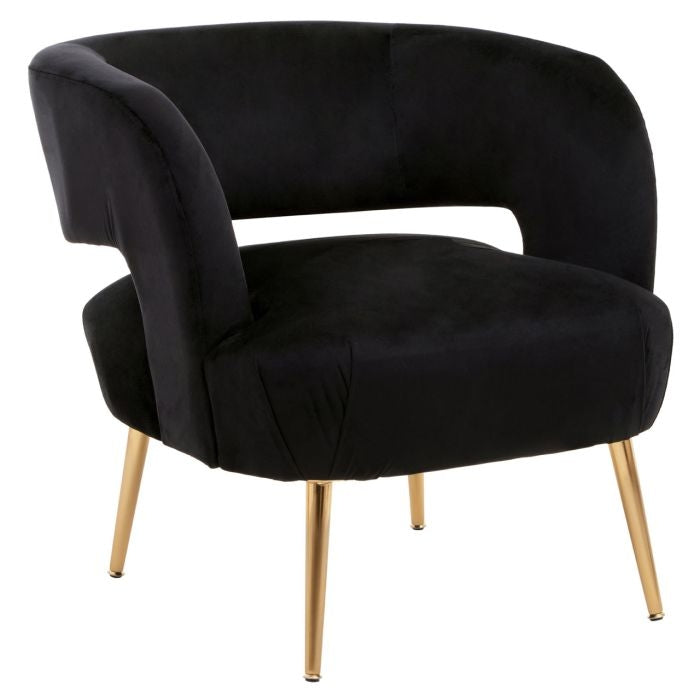 Larissa Velvet Upholstered Armchair In Black With Gold Legs