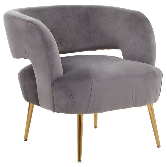 Larissa Velvet Upholstered Armchair In Grey With Gold Legs