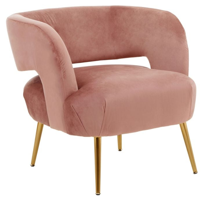 Larissa Velvet Upholstered Armchair In Pink With Gold Legs