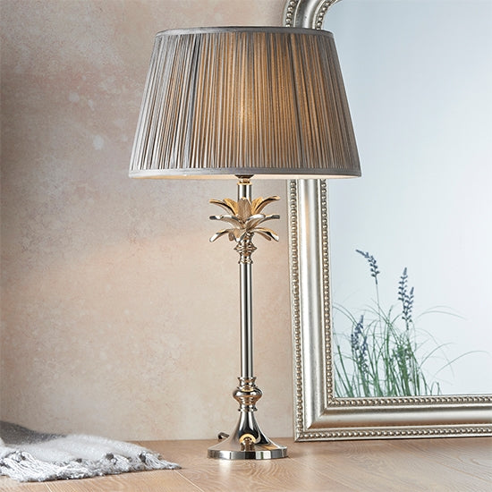 Leaf And Freya Medium Charcoal Shade Table Lamp In Polished Nickel